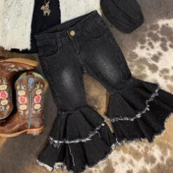 Kids Black Denim Bell Bottom Jean