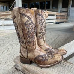 Corral Teen Boot Chocolate Overlay T0098