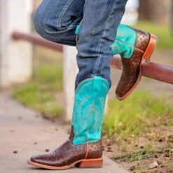 Anderson Bean Kids K7083 Chocolate Impostrich Square Toe Boot