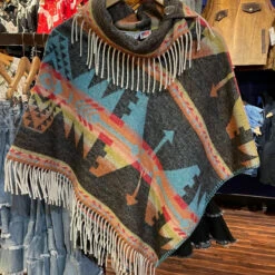 Fringe Aztec Print Poncho