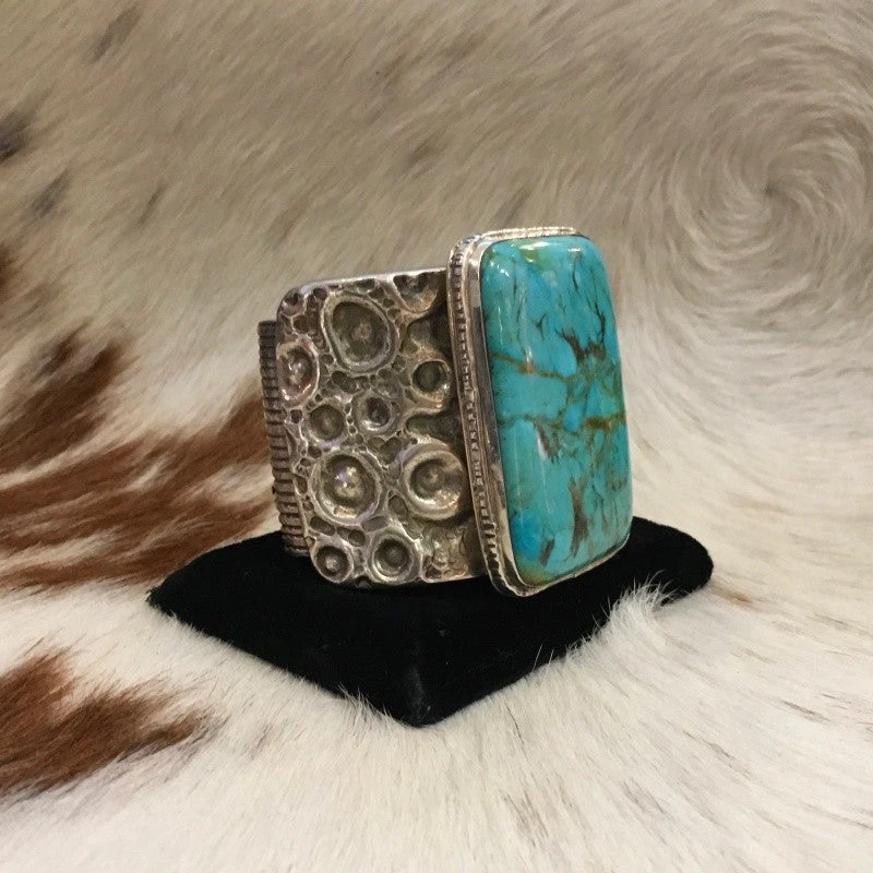 Silver Cuff Turquoise Rectangle Stone 2 Silver Cuff Turquoise Rectangle Stone - Image 2