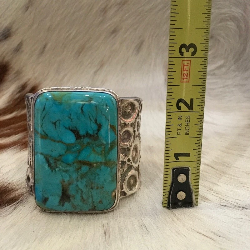 Silver Cuff Turquoise Rectangle Stone 3 Silver Cuff Turquoise Rectangle Stone - Image 3