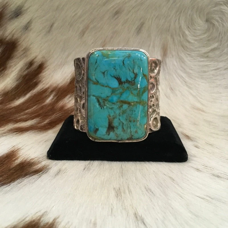 Silver Cuff Turquoise Rectangle Stone 1 Silver Cuff Turquoise Rectangle Stone