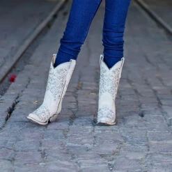 Corral Teen White Glitter Inlay Boot T0021